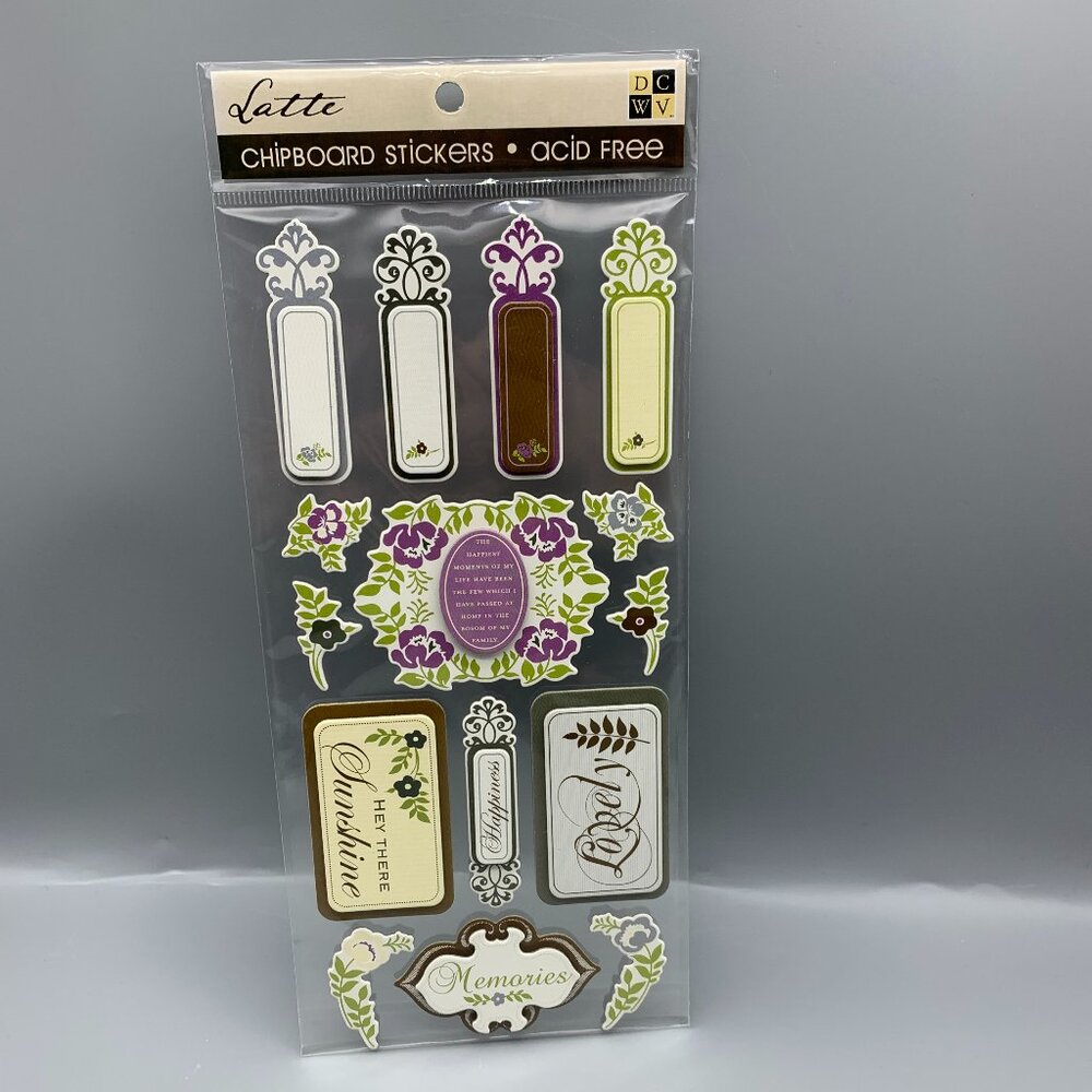 NEW in Package DCWV Chipboard Stickers LATTE Style